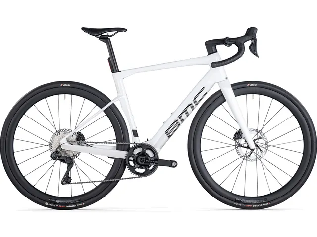 BMC Roadmachine 01 AMP ONE Ultegra Di2 12-speed carbon electric road bike metallic white 360Wh 2025–2026
