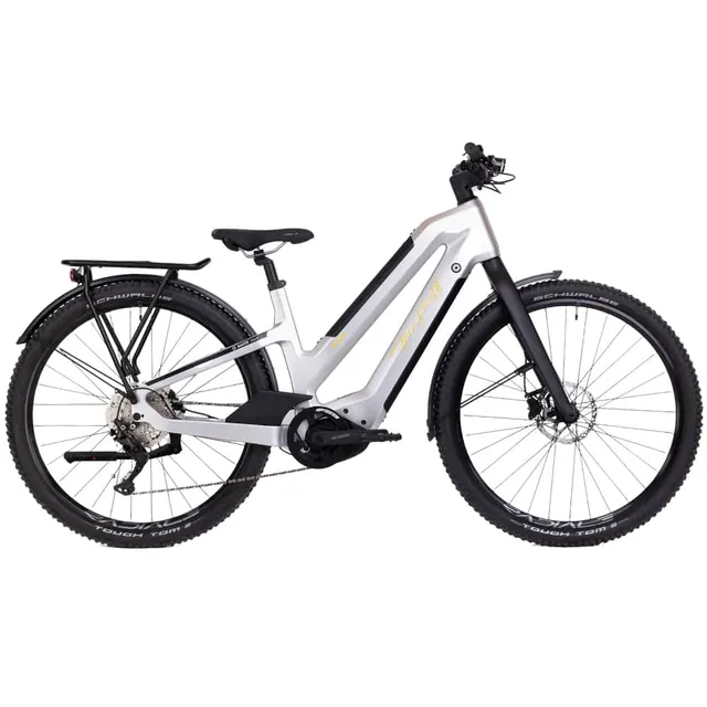 Kneissl Design Carbon Urban Luxury Trapeze 29" 625/1125Wh Sil/Bl 2023 - Shimano Deore RD-M5120 10/11-Speed - Schwalbe Tough Tom